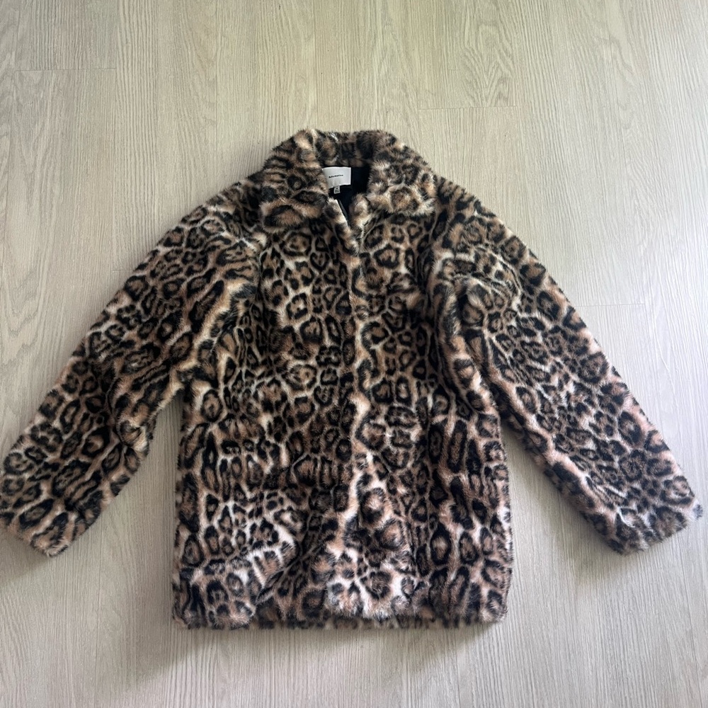 Reformation Sable / Leopard Print Faux Fur Coat, XS